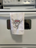 Highland Cow with Lillies Tea Towel