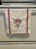 Highland Cow with Lillies Tea Towel