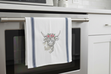 Highland Cow with Lillies Tea Towel