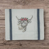 Highland Cow with Lillies Tea Towel