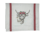 Highland Cow with Lillies Tea Towel
