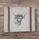 Highland Cow with Lillies Tea Towel