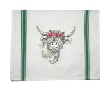 Highland Cow with Lillies Tea Towel