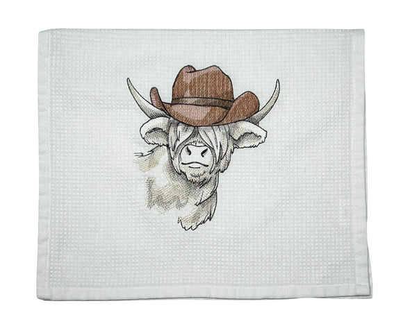 Cowboy Highland Cow Tea Towel