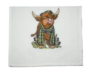 Tartan Highland Cow Tea Towel