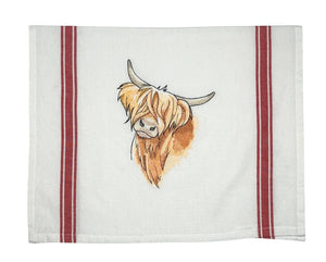 Quizzical Highland Cow Tea Towel