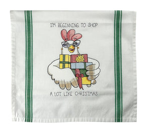 Christmas Shopping Chicken Tea Towel