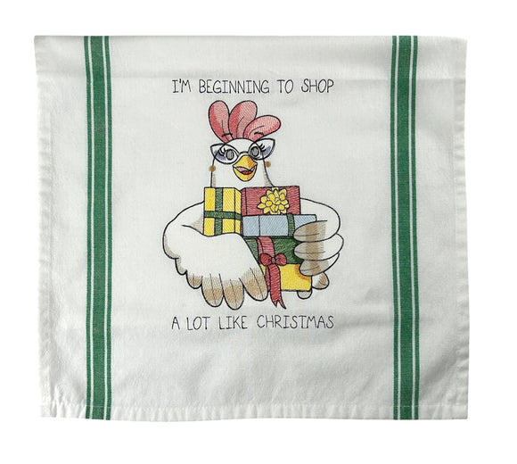 Christmas Shopping Chicken Tea Towel